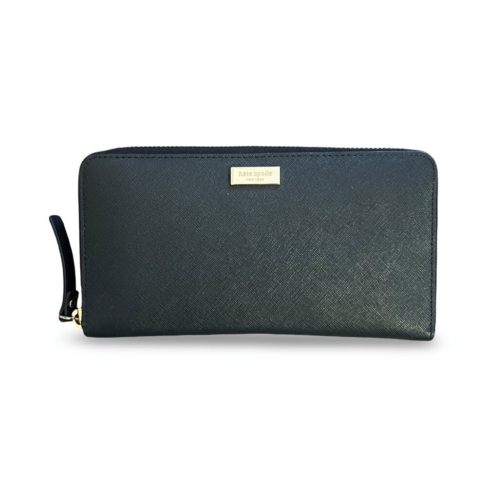 Kate Spade LAUREL WAY NEDA Large Black Saffiano Leather Wallet NWOT